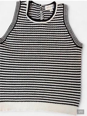 Striped Knit Sleeveless Sweater Vest - Black & White Free Assembly